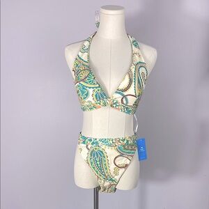 NWT CupShe Paisley Print Reversible Halter Bikini L/XL